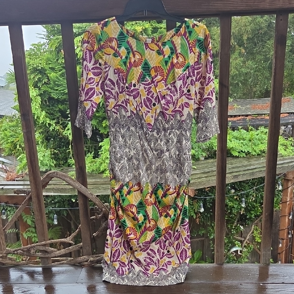 Tracy Reese Multicolor Leaf Print Midi Dress